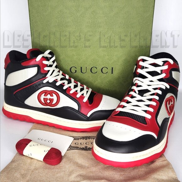 GUCCI Men 8.5 multi colored leather MAC80 Interlocking G high-top laced Sneakers - Picture 2 of 10